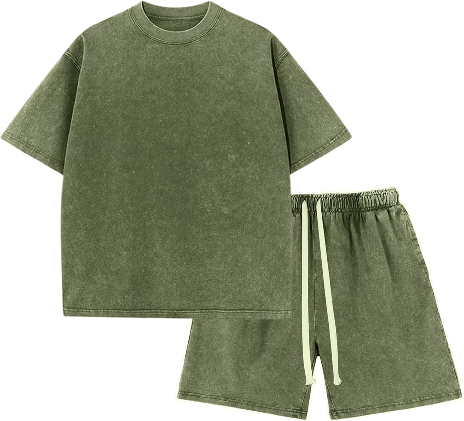 Gihuo Boys Summer Outfits Acid Wash Shirts and Short Sets 2 Piece Vintage Matching Set for kids