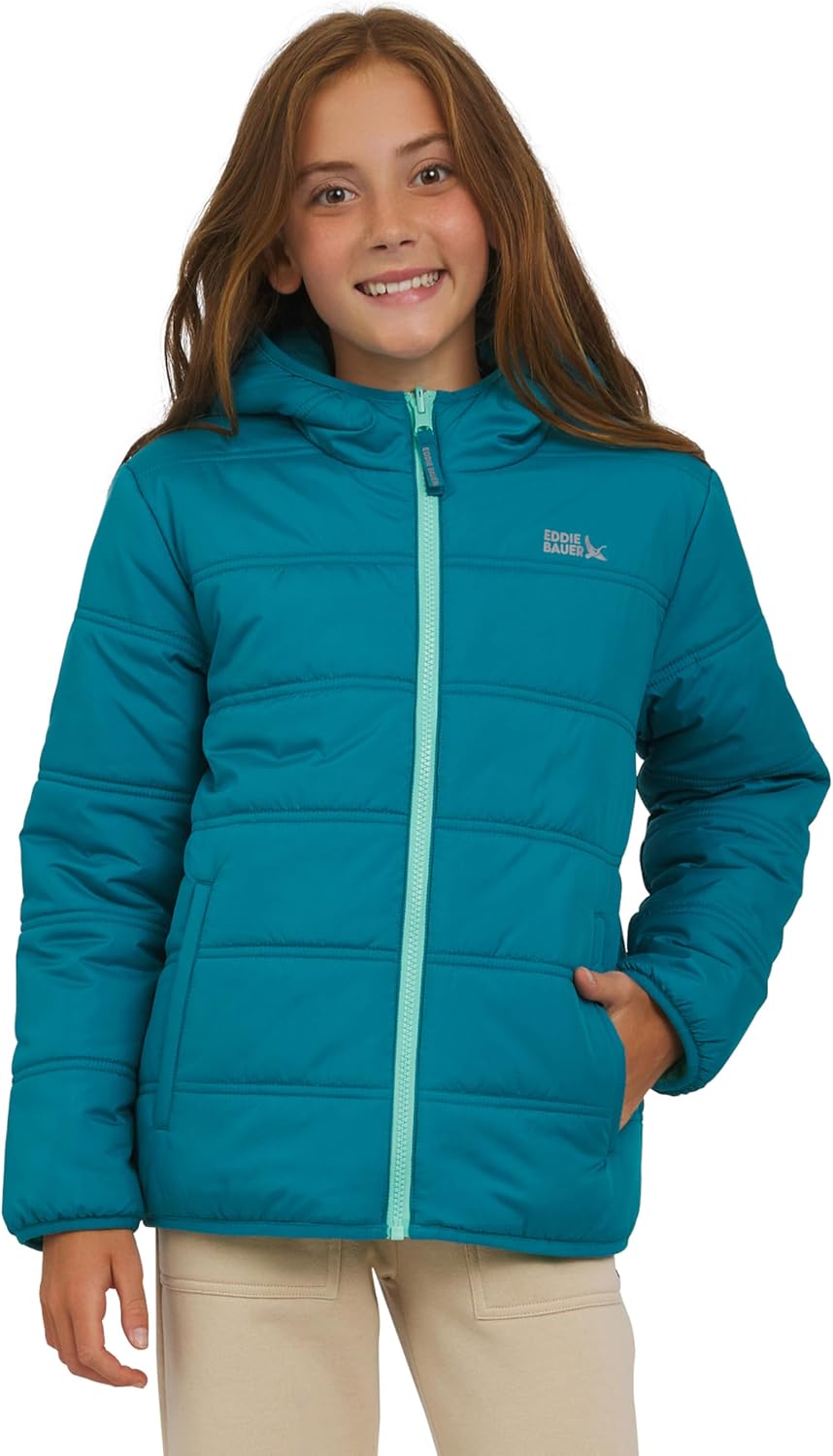 Eddie Bauer Girls’ Deer Harbor Reversible Faux Fur Lined Insulated Puffer Jacket