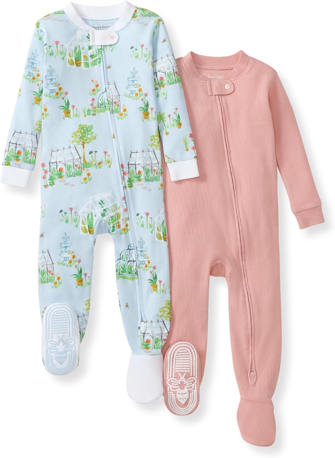 Burt’s Bees Baby Girls Sleeper Pajamas, 100% Organic Cotton, One-piece PJs, Diagonal Zip Up Jumpsuit, Snug Fit Footie