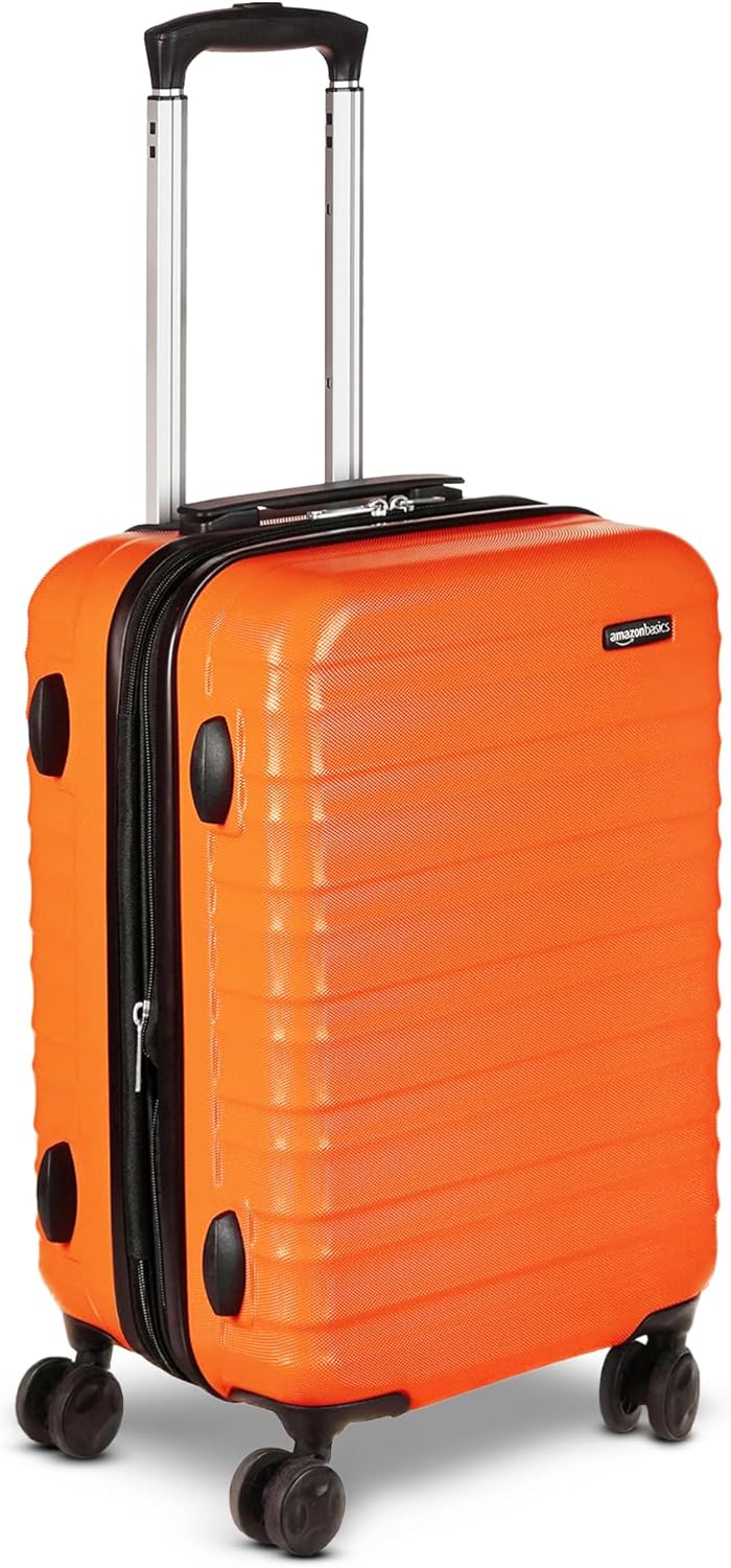 Amazon Basics 21″ Hardside Carry-On Luggage with Spinner Wheels, Expandable for Up to 25% More Space, Scratch-Resistant Hardshell Suitcase, Telescoping Handle, Orange