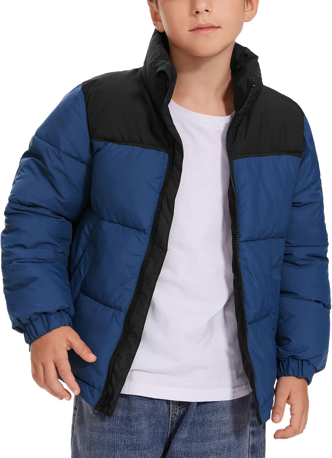 Flygo Boys Girls Puffer Jacket Kids Winter Coat Water-Resistant Warm Colorblock Quilted Bubble Puffy Jackets Coats