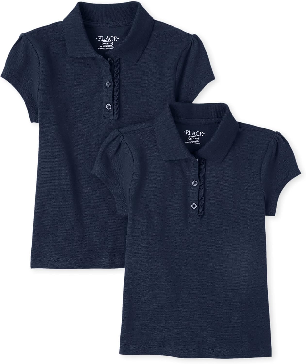The Children’s Place Girls’ Short Sleeve Ruffle Pique Polo, 2 Pack
