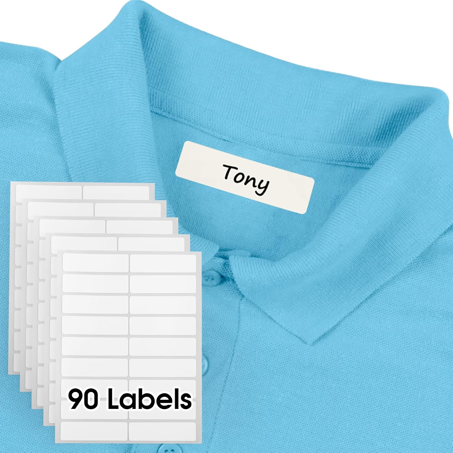 MaxGear 90 Pcs Kids No-Iron Clothing Labels 0.5×1.75 Inch | Self-Stick Fabric Tags, Washer Friendly Write-On Waterproof Name Labels for School Daycare Nursing Care