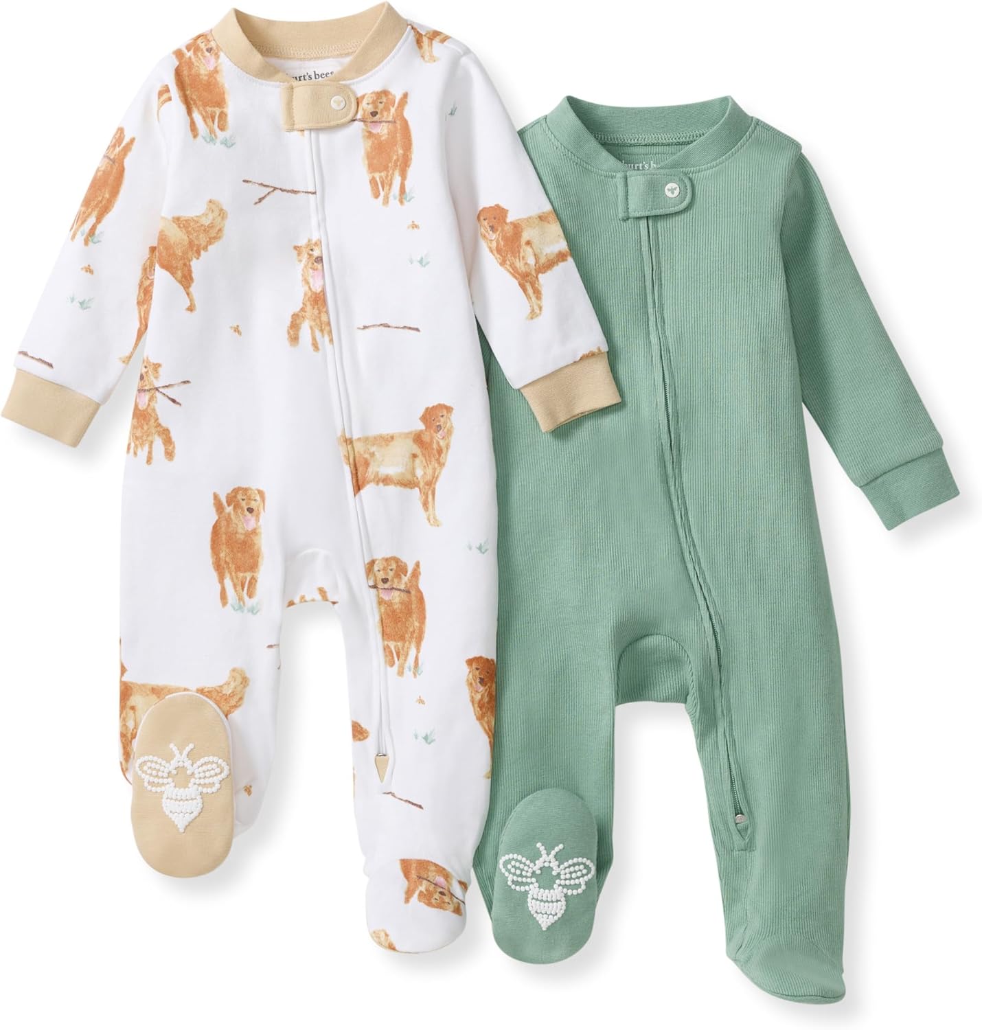 Burt’s Bees Baby Boys Sleep and Play Pajamas, 100% Organic Cotton, One-piece PJs, Diagonal Zip Up Loose Fit Footie