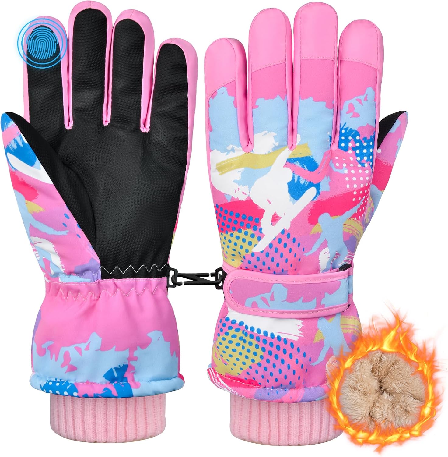 Kids Snow Gloves Ski Winter Gloves for Girls Boys, Waterproof Snowboard Gloves with Touchscreen for 8-15 Years