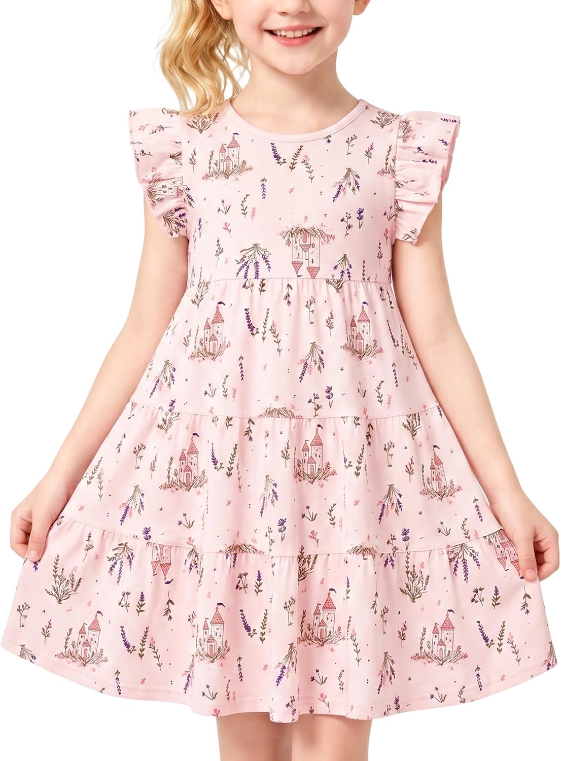 Girls’ Casual Dress,Soft Cotton Kids Short Sleeve,Breathable A-Line Teen Sundress Size 2T 3T 4T 5 6 7 8 9 10 12 13