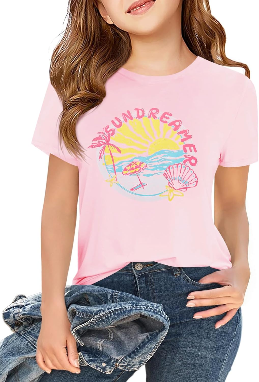 Haloumoning Girls Short Sleeve T-Shirts Kids Cute Graphic Basic Tees Fashion Summer Crewneck Tops 5-14 Years