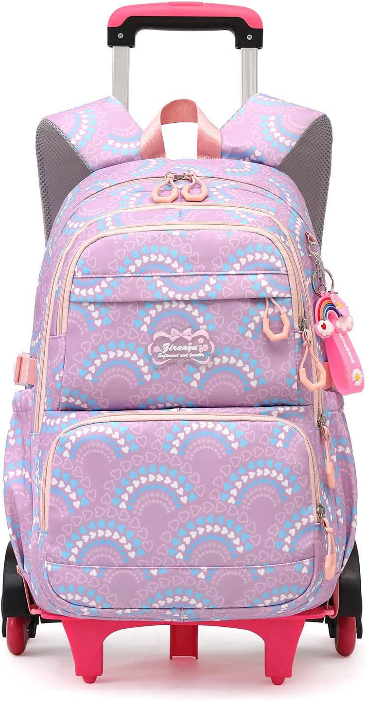 Mfikaryi Girls Rolling Backpack Elementary Student Outdoor Travel Trolley Bag Bookbag with Wheels
