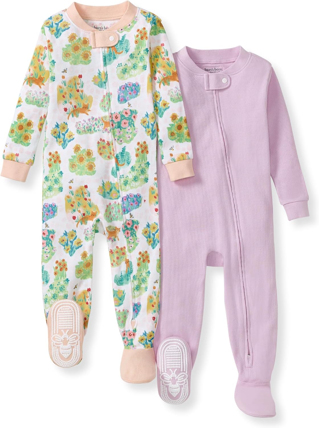 Burt’s Bees Baby Girls Sleeper Pajamas, 100% Organic Cotton, One-piece PJs, Diagonal Zip Up Jumpsuit, Snug Fit Footie