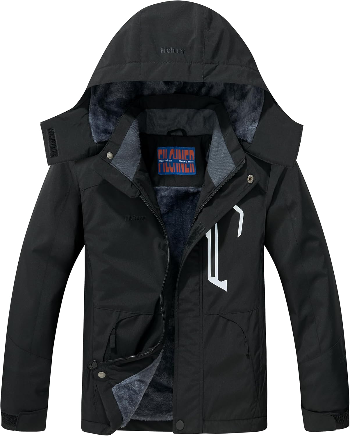 Boy’s Ski Jacket Waterproof Winter Coat, Kid’s Fleece Snowboarding Jacket with Detachable Hood and Reflective Strips