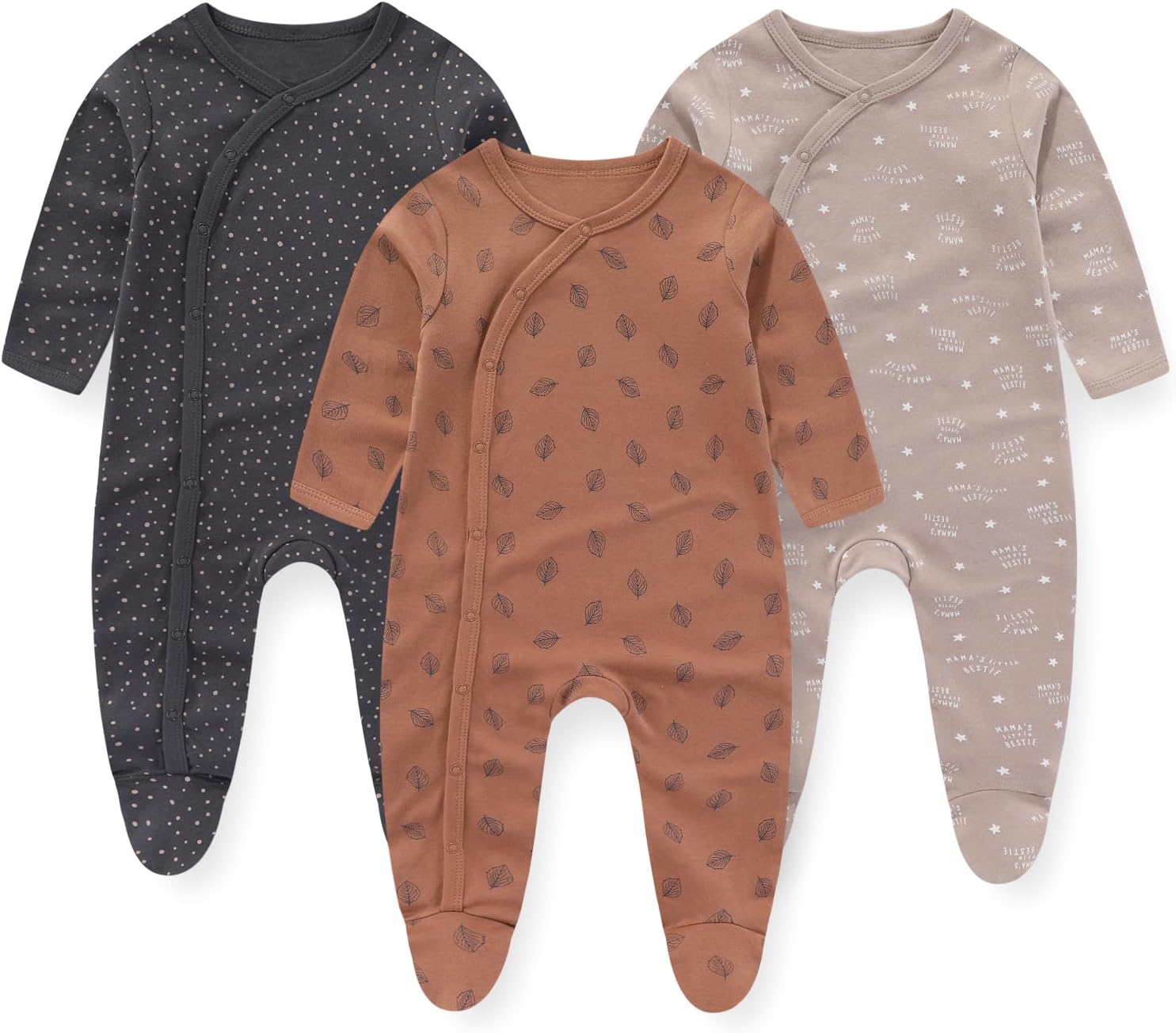 JELYLOVE Unisex Baby Boy Girl Footies Rompers Cotton Long Sleeve 3 Pack Infant Jumpsuits 0-12Months Babies’ Outfits