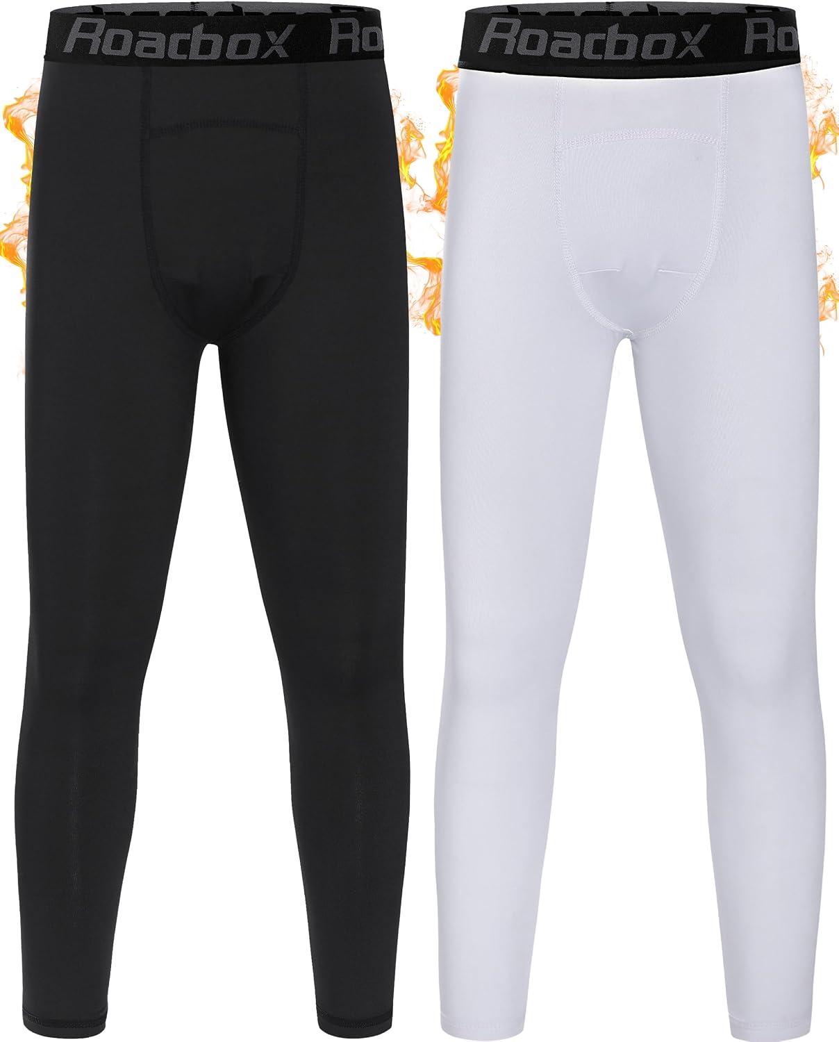 Roadbox Boys Thermal Pants, 2 Pack Kids Fleece Lined Leggings, Youth Sports Baseball Hockey Compression Tights Cold Weather