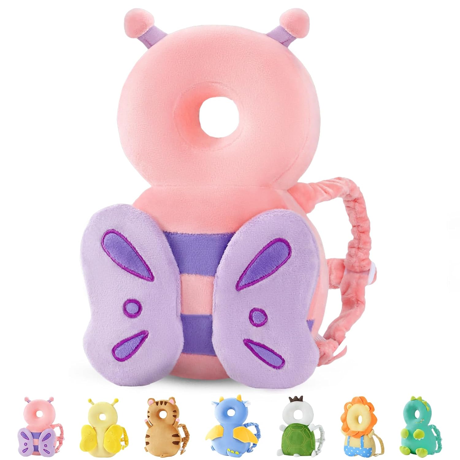 JunNeng Baby Head Protector Backpack, Toddler Walking Fall Head Protection, Pink Butterfly