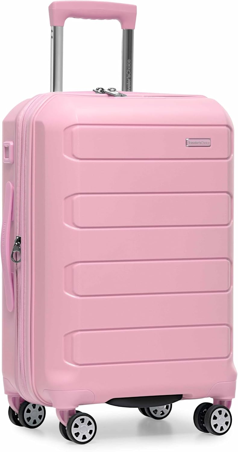 Traveler’s Choice Pagosa Hardshell Expandable Luggage with Spinner Wheels, Pink, 22-Inch Carry-on