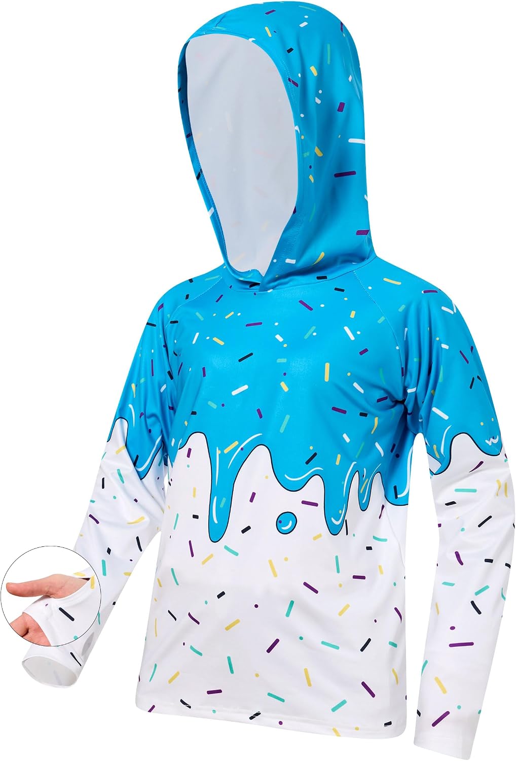 Boys Kids Fishing Shirt UPF 50+ Quick Dry Hooded Sun Protection Rash Guard with Thumb Hole 7-14 Years