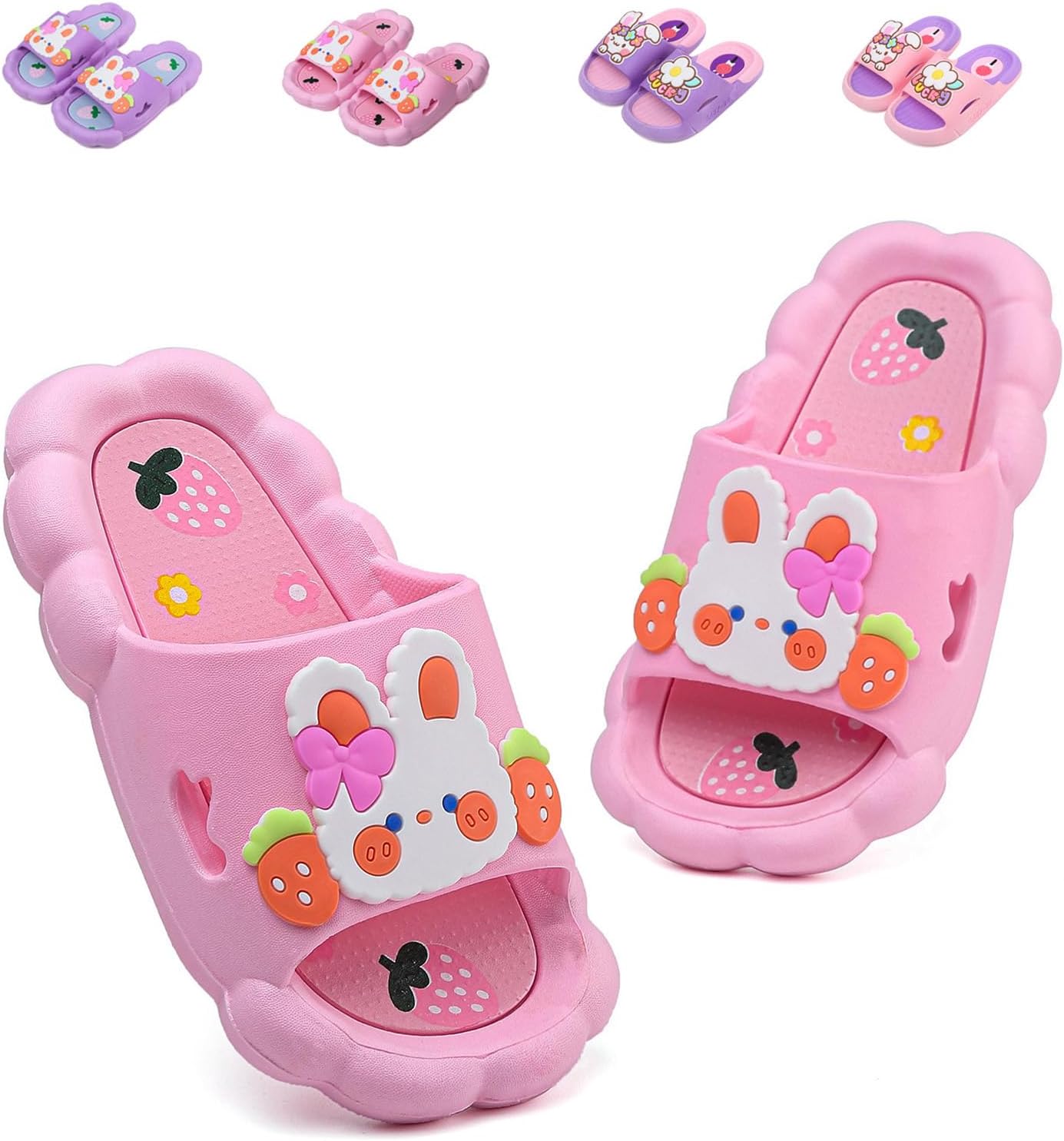 Bunny Kids slides, Girls Slides Non-slip Summer Beach Pool Shoes Toddler Cartoon Slide Sandals Indoor& Outdoor Garden Slippers Shower Shoes