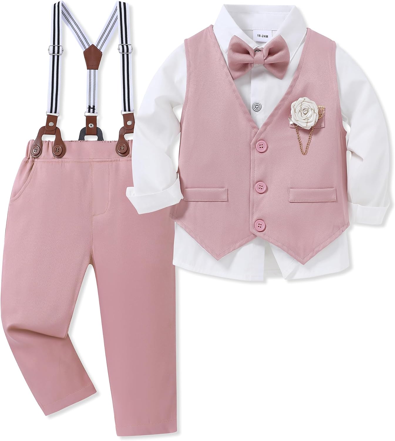 WESIDOM Toddler Boy Clothes Suit Formal Dress Shirt+Bowtie+Vest+Boutonniere+Suspender Pants Boys Gentleman Outfits Set