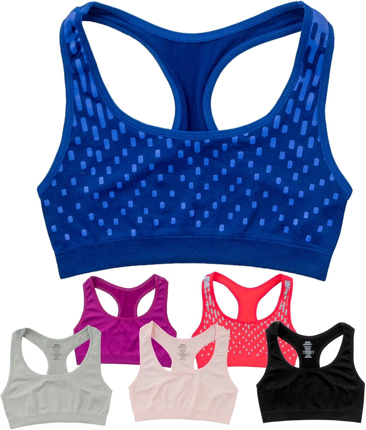 Alyce Ives Intimates Seamless Girls Sports Bra, Pack of 6- Racerback Training Bras for Girls