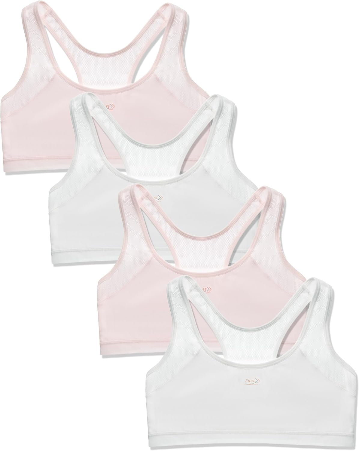 Girls Training Bra for 8-14 – First Cotton Seamless Sports Bra with Sewn-in Padding – Breathable Wireless Racerback – 4-Pack