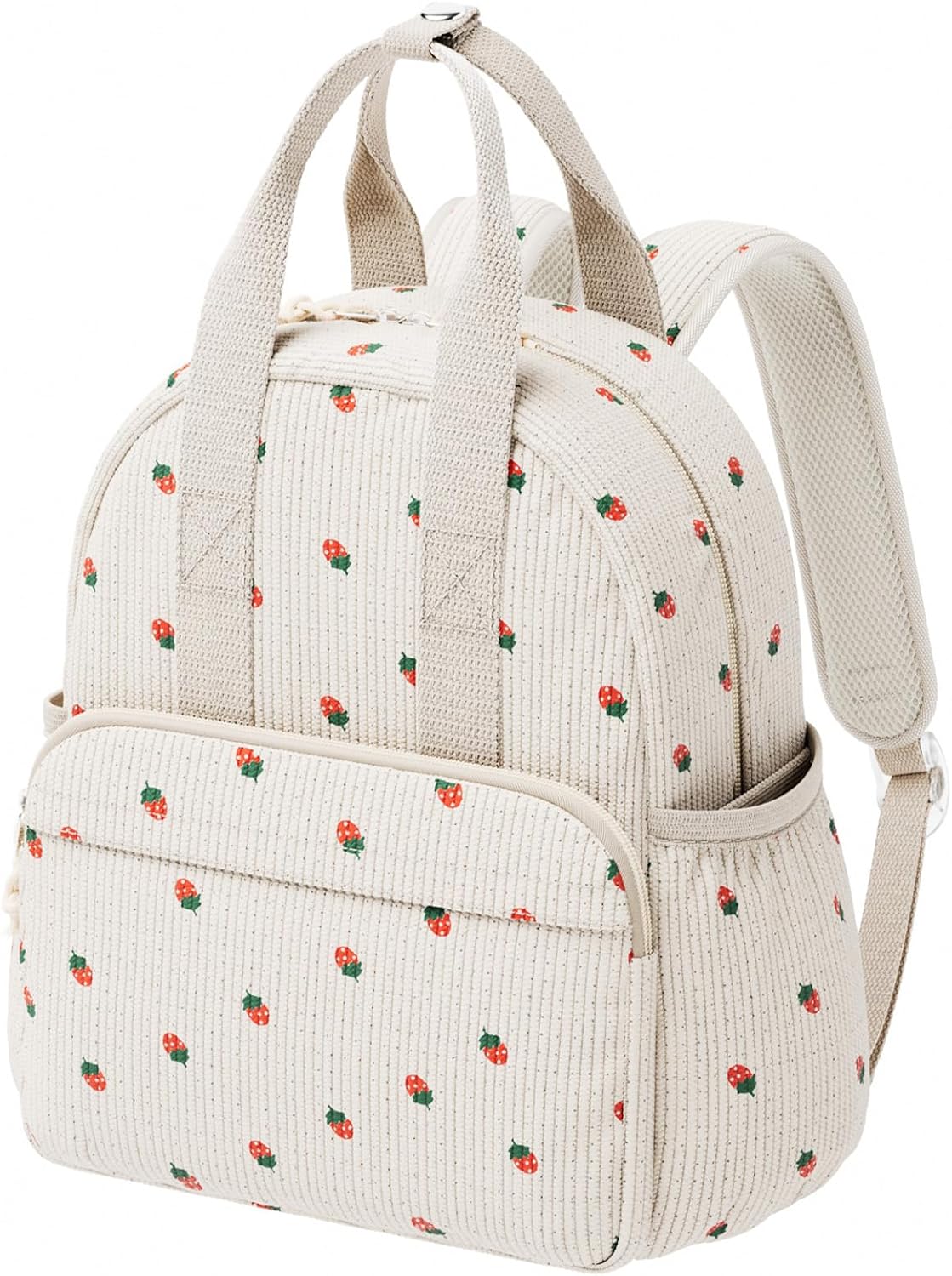 Corduroy Toddler Backpack for Preschool Boys & Girls Ages 2-5, 11 Inch Water-Resistant Small Kids Backpack for School & Travel, Lightweight Daycare Bookbag (M-Strawberry)