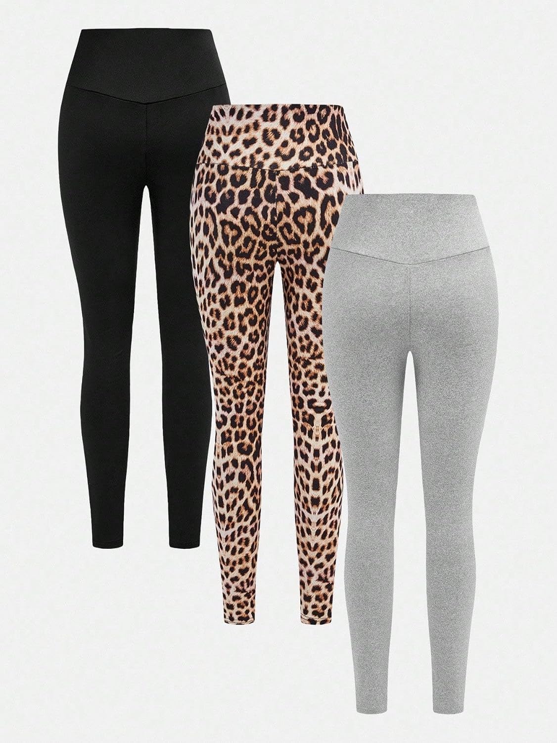 Girls Leggings 3 Pack, High Waisted Stretch Tights for Kids, Leopard/Black/Gray Casual Yoga Leggings (8-12 Years)
