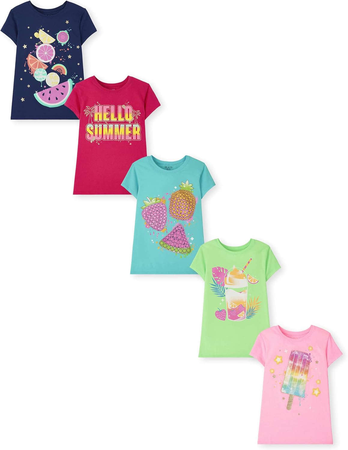 The Children’s Place Girls’ Short Sleeve Graphic T-shirts (5-Pack)