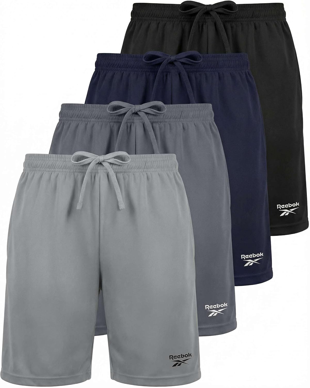Reebok 4 Pack: Boys’ Dry Fit Athletic Shorts – Kids Teens Youth Active Running Basketball Soccer Workout Short Size 6-18