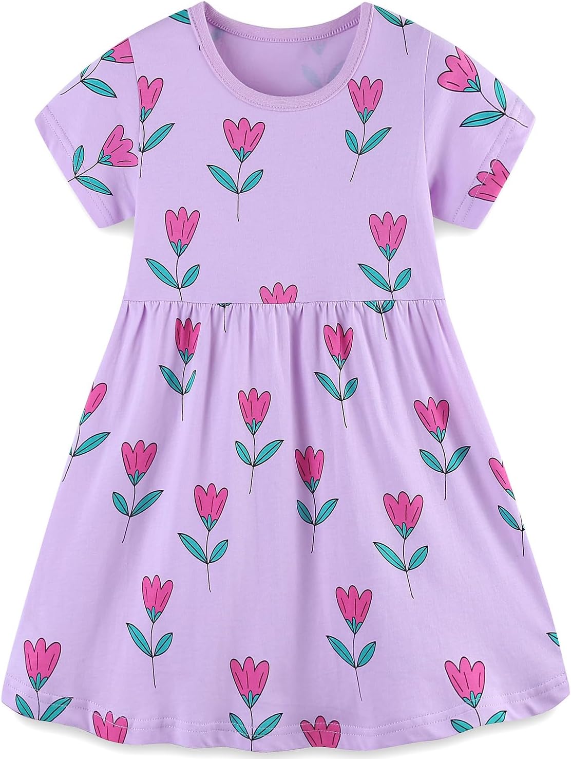 Bumeex Toddler Girls Summer Dress Clothes Cotton Casual Cartoon Print Short Sleeve Dresses Girls Sundress 1-7 Years