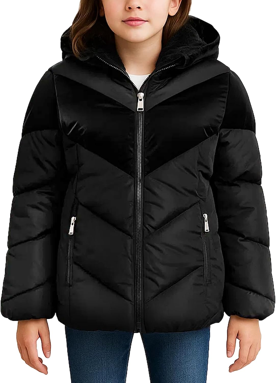 DKNY Girls Puffer Jacket – Quilted Heavyweight Faux Fur Lined Puffer Coat with Hood – Warm Insulated Winter Jackets for Girls