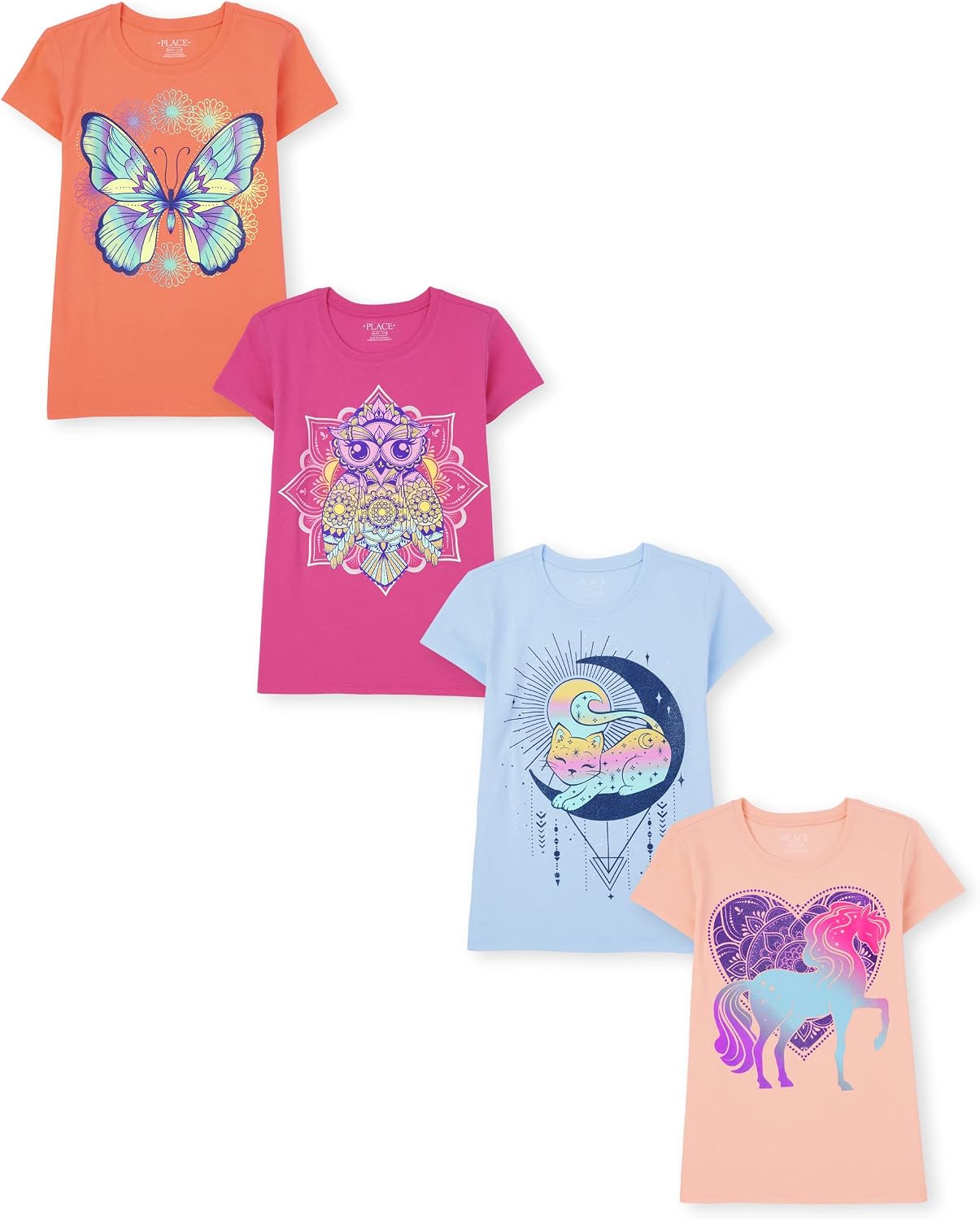 The Children’s Place Girls’ Trends,Icons Short Sleeve Graphic T-Shirts,4 Pack