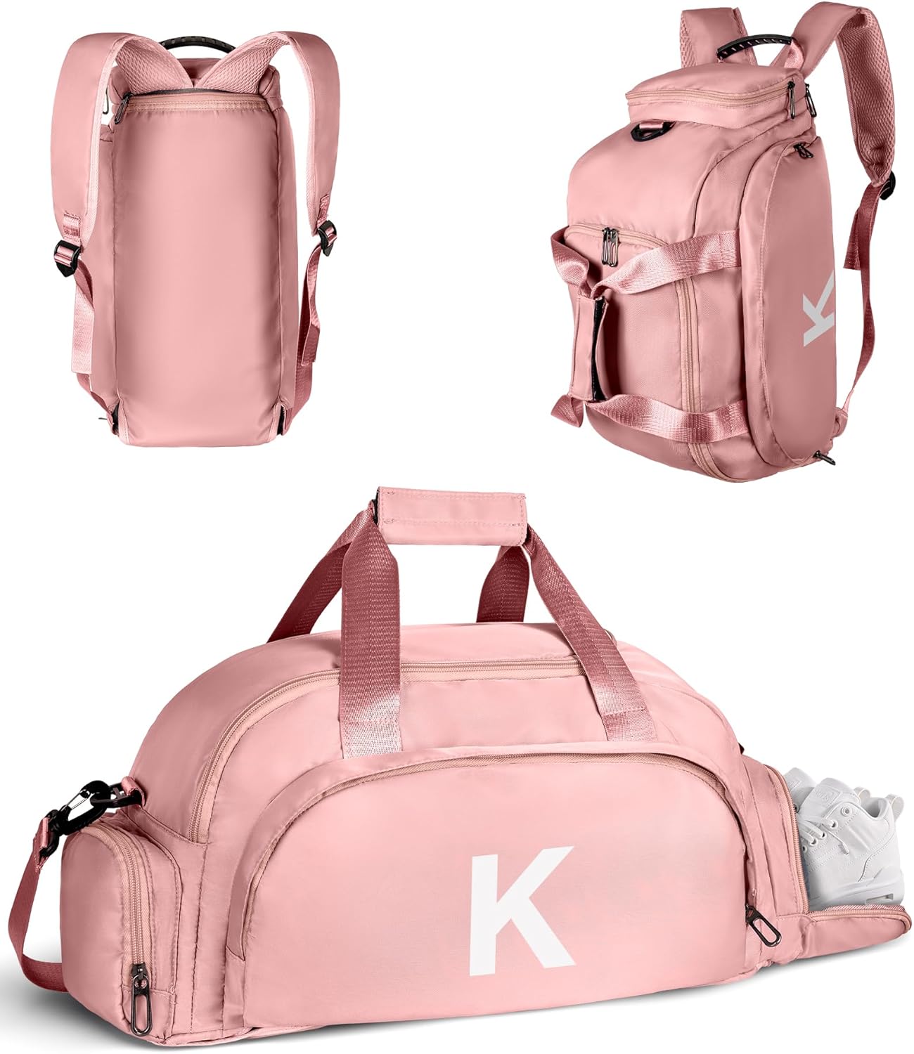 Teen Girl Birthday Gift-Gifts for Teenage Girls, Initial Gym Bags with Shoe Compartment, Dance Bag for Girls, Kid Overnight Duffle Bags for Sport Gymnastics Cheer Travel Weekender (Letter K)