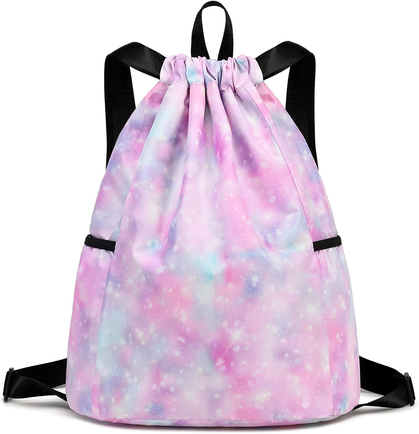 Kids drawstring bag swim Cloth storage bag for boys and girls sports beach camp backpack Galaxy Pink