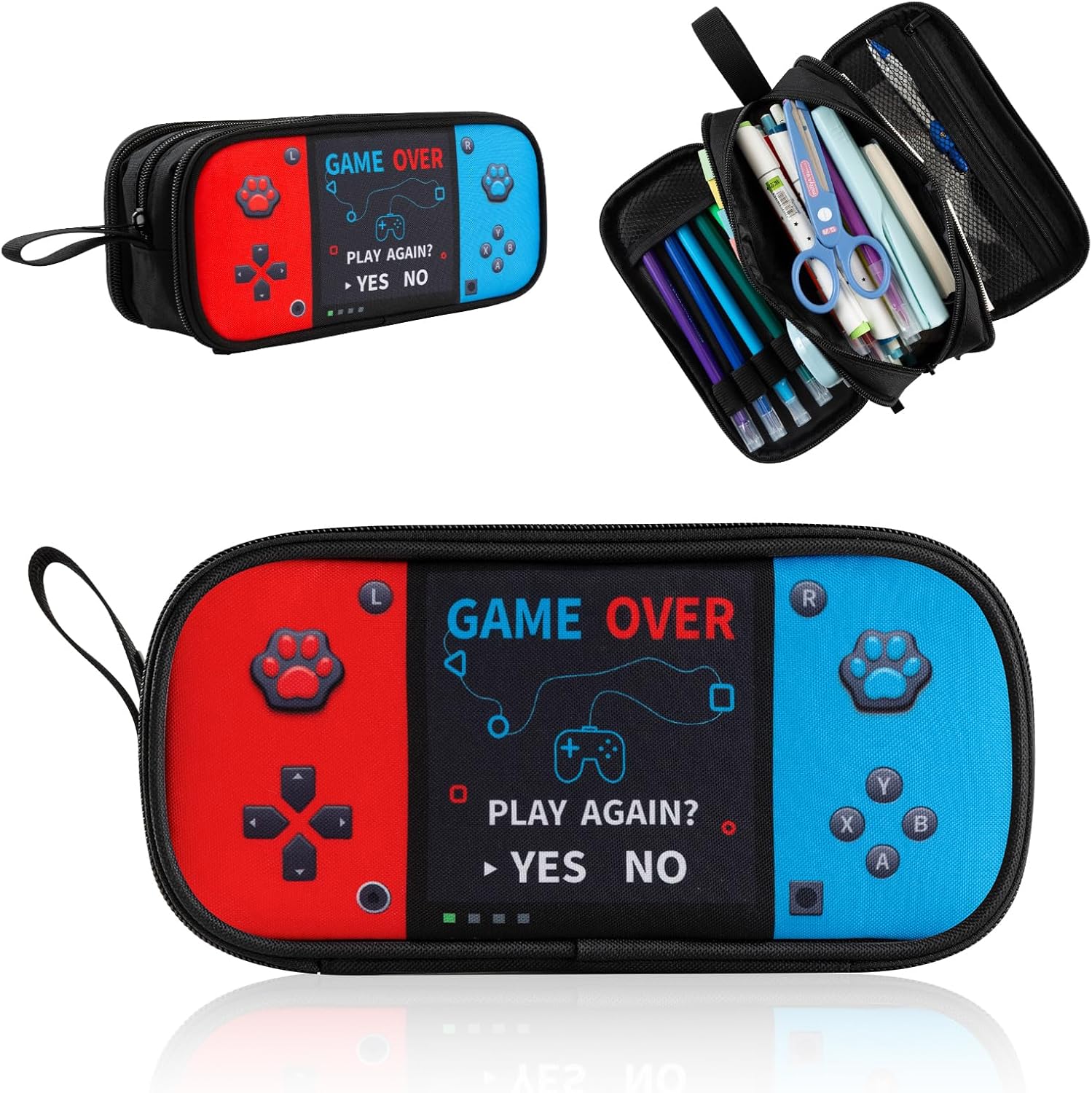Large Game Controller Pencil Case for Teen Boy Kid Capacity Pen Box Pouch Organizer Holder Bag with 3 Compartments & Zipper School College Office Supplies(1PCS Pencil Case)