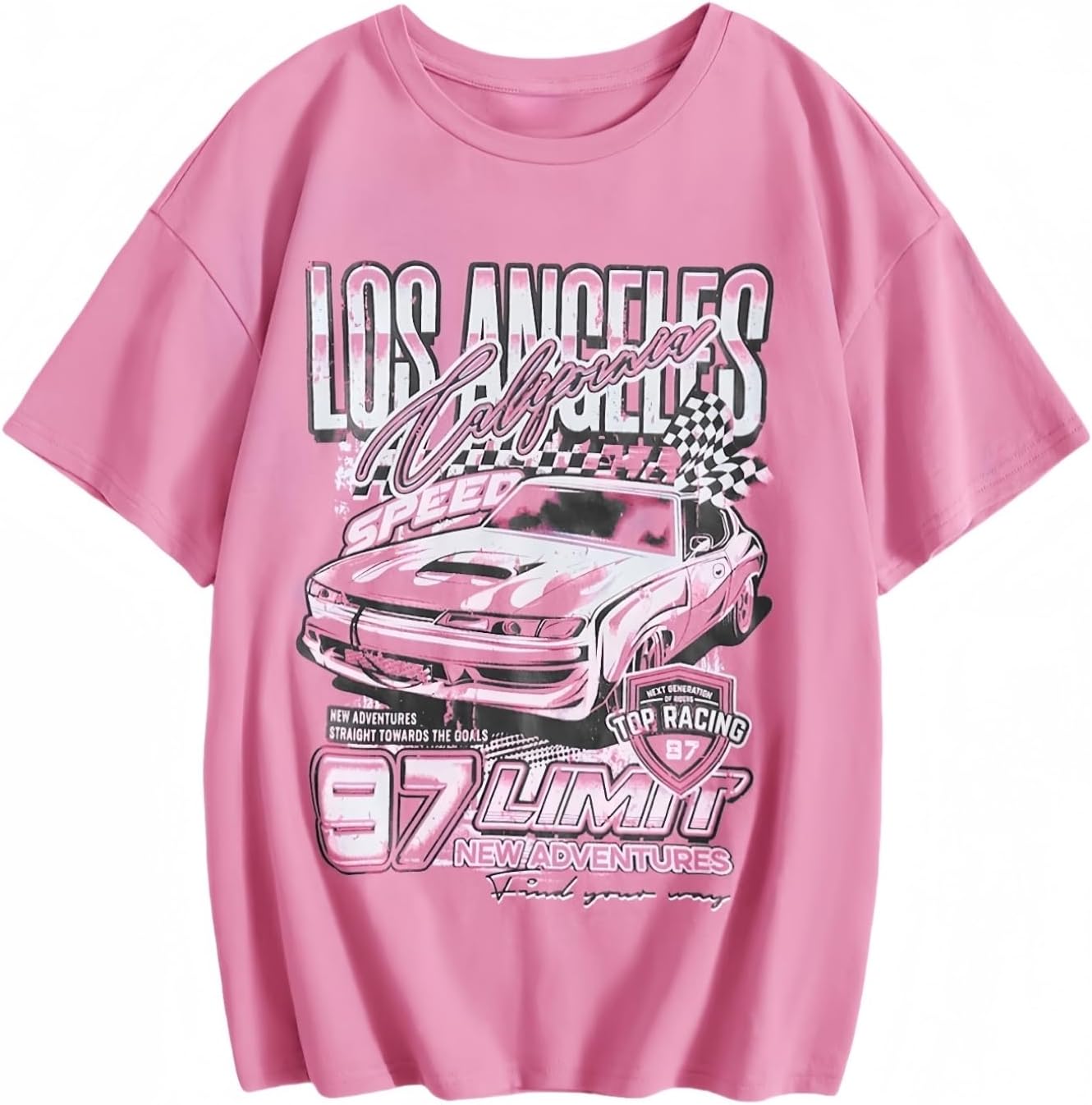 WDIRARA Girl’s Car Letter Graphic Print Round Neck Short Sleeve Tee Summer Casual T Shirt