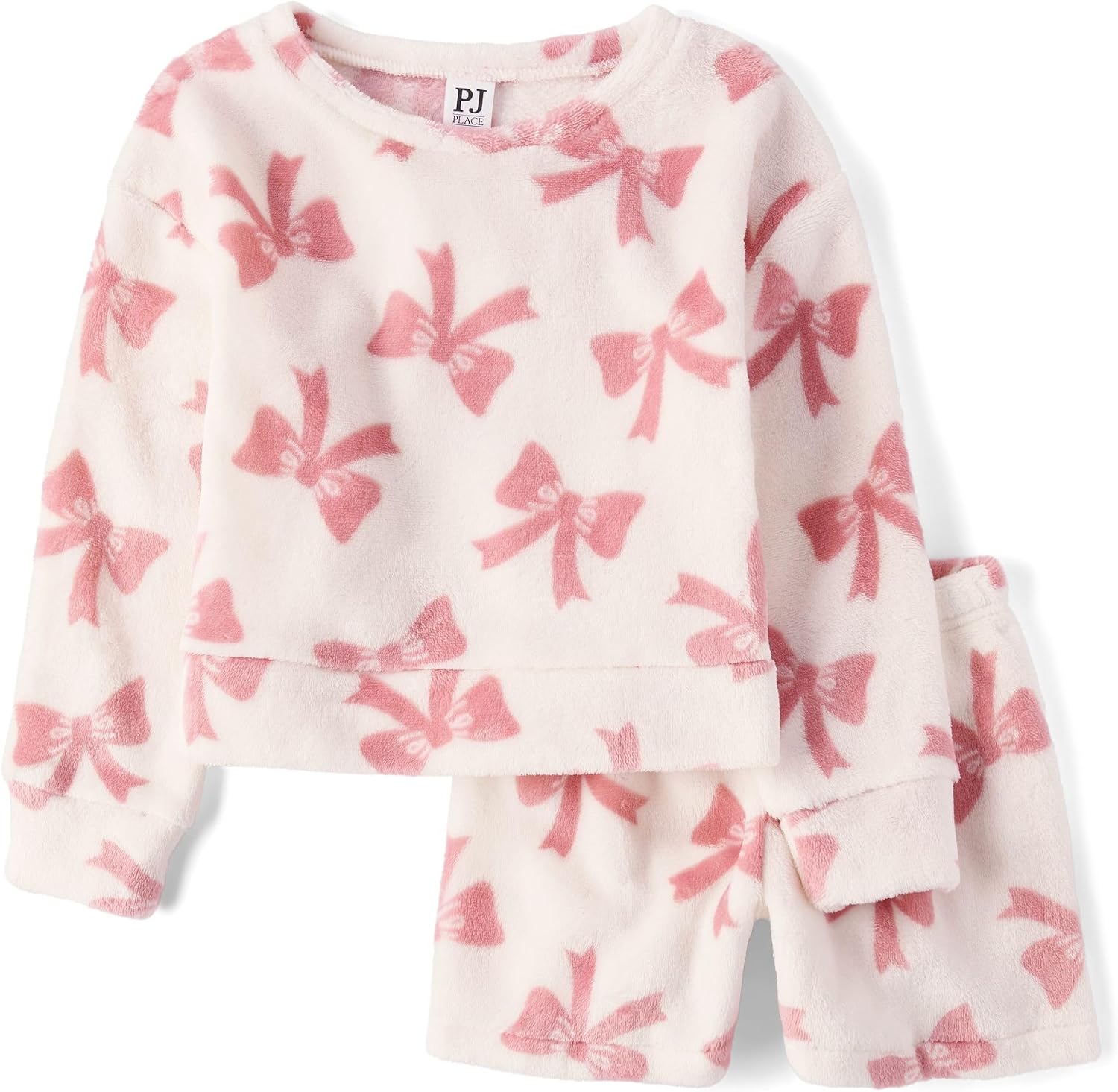 The Children’s Place Girls’ 100% Fleece Long Sleeve Top and Shorts,2 Piece Pajama Set