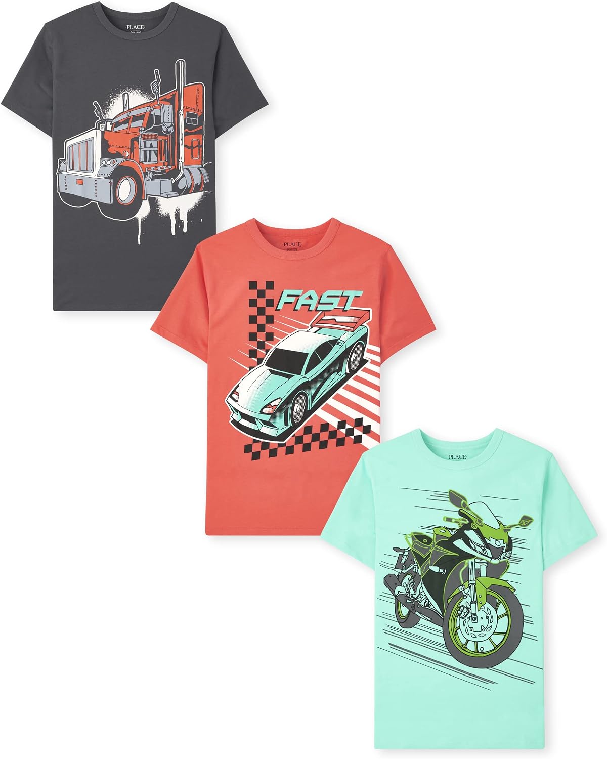 The Children’s Place Boys Vehicle Short Sleeve Graphic T-Shirts,multipacks