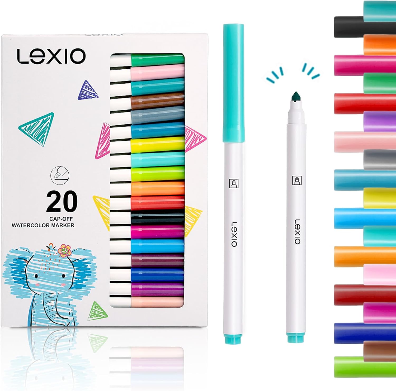 Lexio Washable Markers For Kids, 20 Vibrant Coloring, Washable Non Toxic Markers for Toddlers, Conical Tip, Drawing Essentials for School Classroom, Coloring Book, Art & Craft Supplies