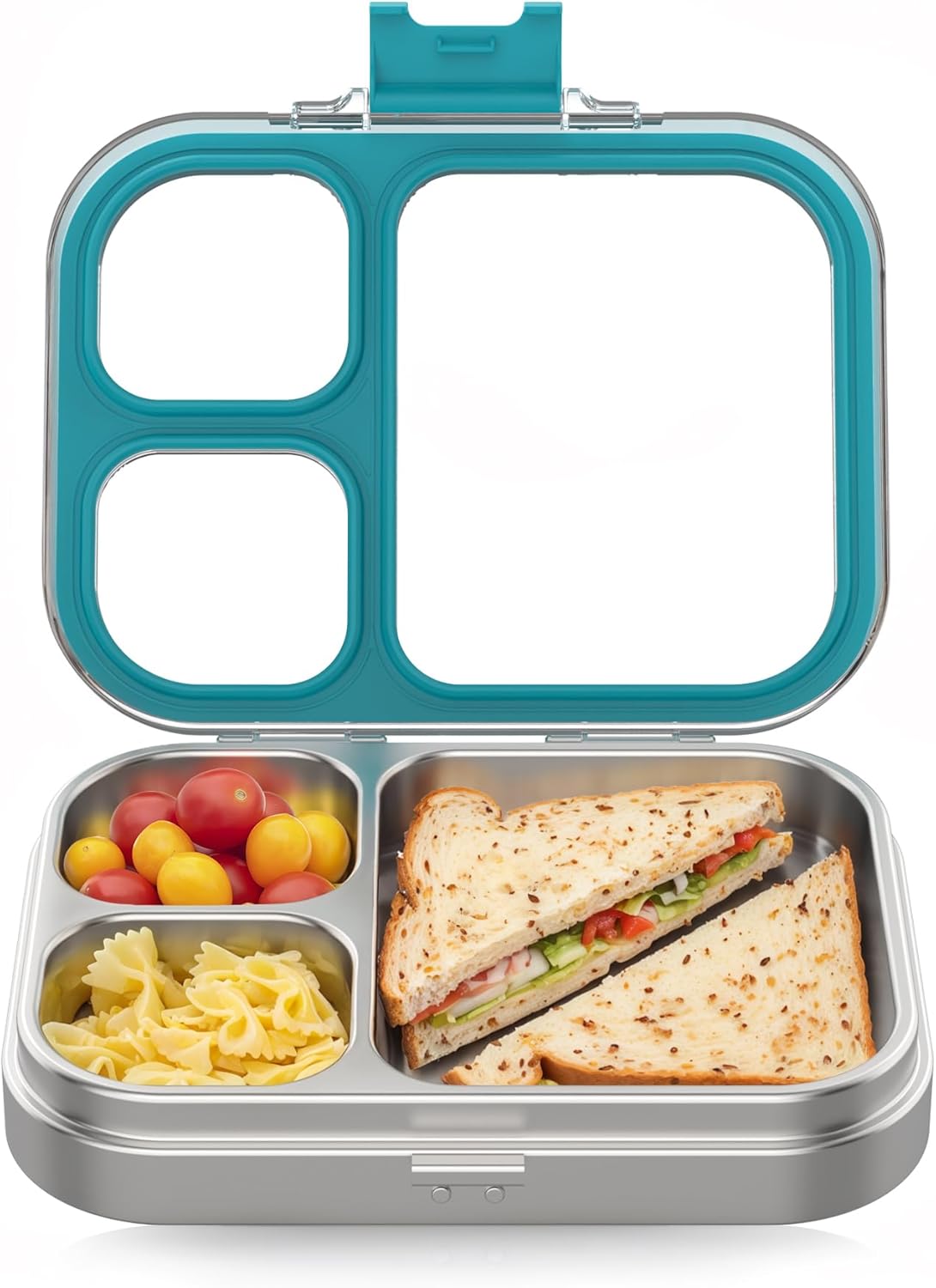HOMEKOL Stainless Steel Bento Lunch Box, Blue, 3.3Cups | 3-Compartment,Leak-Proof, for Kids & Adults, BPA-Free, Dishwasher Safe, Clear Tritan Lid, 800ml (Not Insulated)