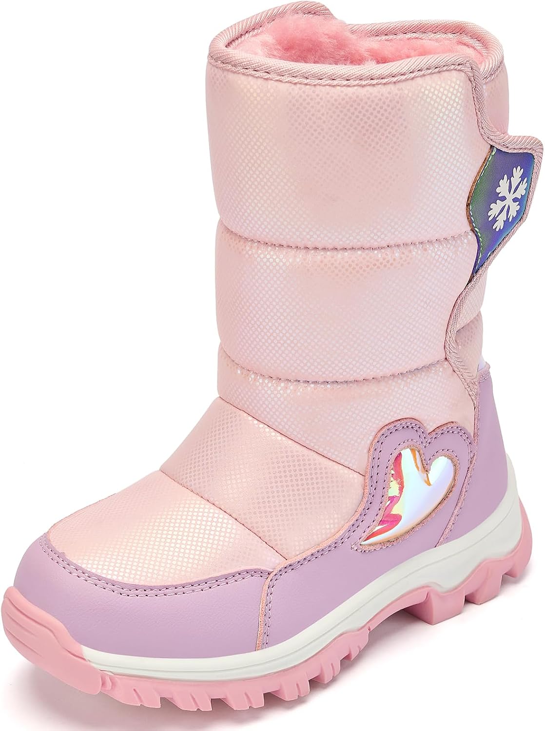 TZJS Girls Snow Boots,Girl Mid Calf Water-Resistant Warm Winter Faux Fur Lining Shoes for Toddler/Little Kid