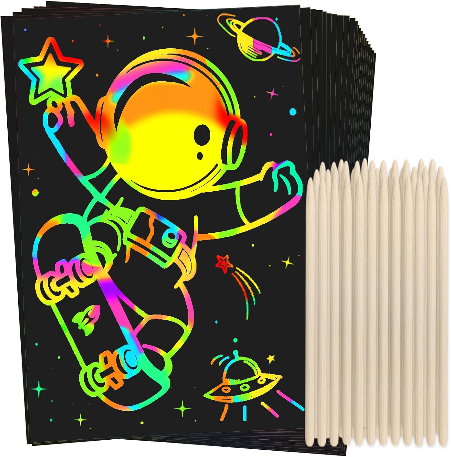 ZMLM Scratch Rainbow Art Paper Set – 100Pcs Magic Scratch Off Art Craft Supplies Kits for Kids Girls Boys Black Scratch Notes Sheet Doodle Pad for Fun DIY Toy Return Gift Birthday Party Favors