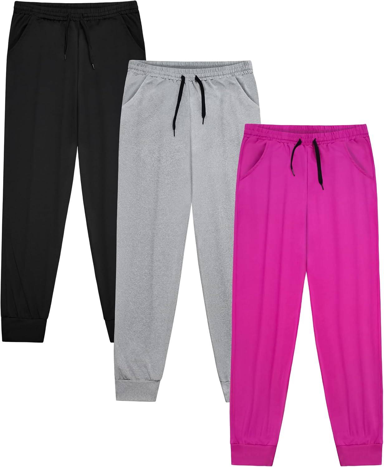 VOGRYE Girls’ Sweatpants 3-Pack – Soft Cotton Jogger Pants with Pockets, Elastic Waist Athletic Active Wear for Kids