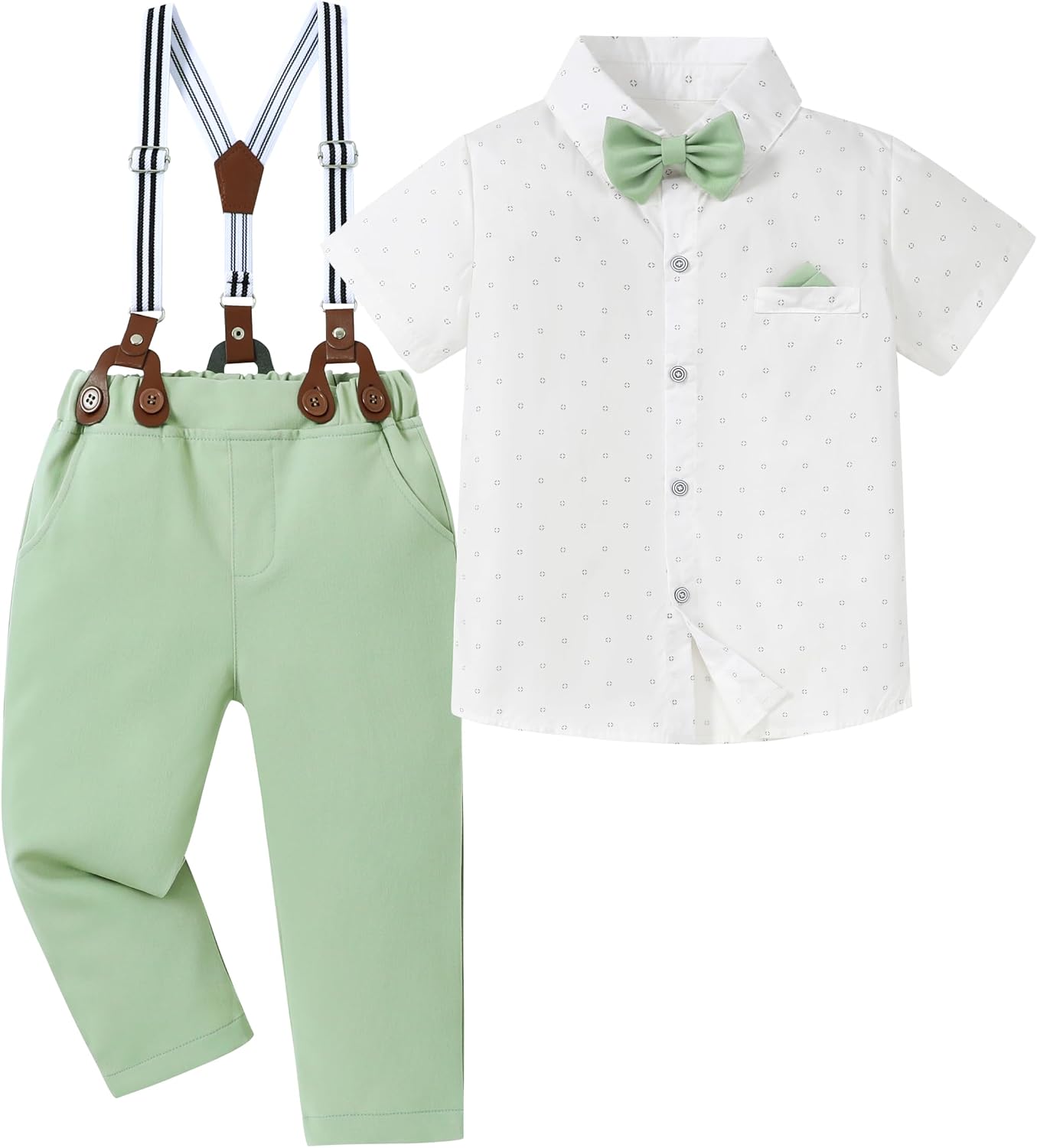 nilikastta Toddler Boy Outfit Boy Suit Boy Dress Shirt with Bowtie/Suspender Pants Gentleman Wedding Outfits 1-10 Years