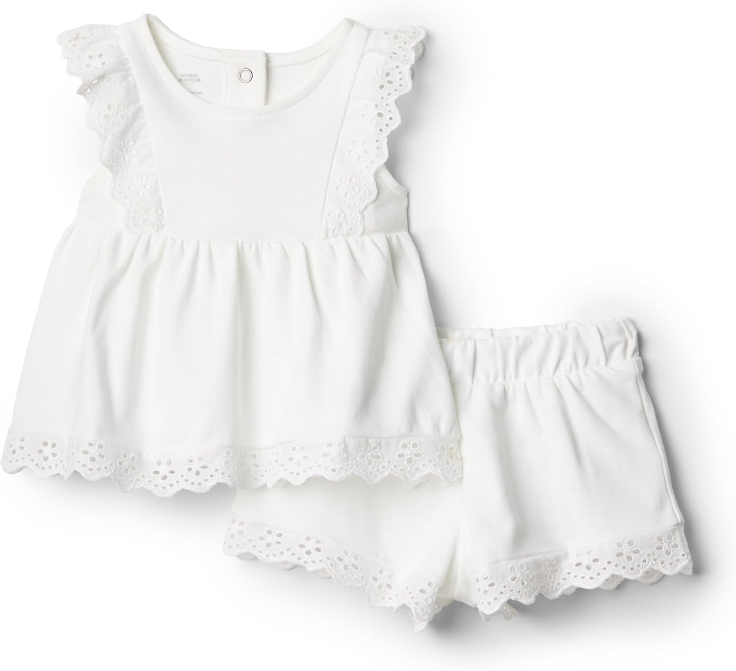 Amazon Essentials x Sofia Grainge Toddlers and Baby Girls’ Cotton Eyelet Top & Shorts Play Set, Multipacks