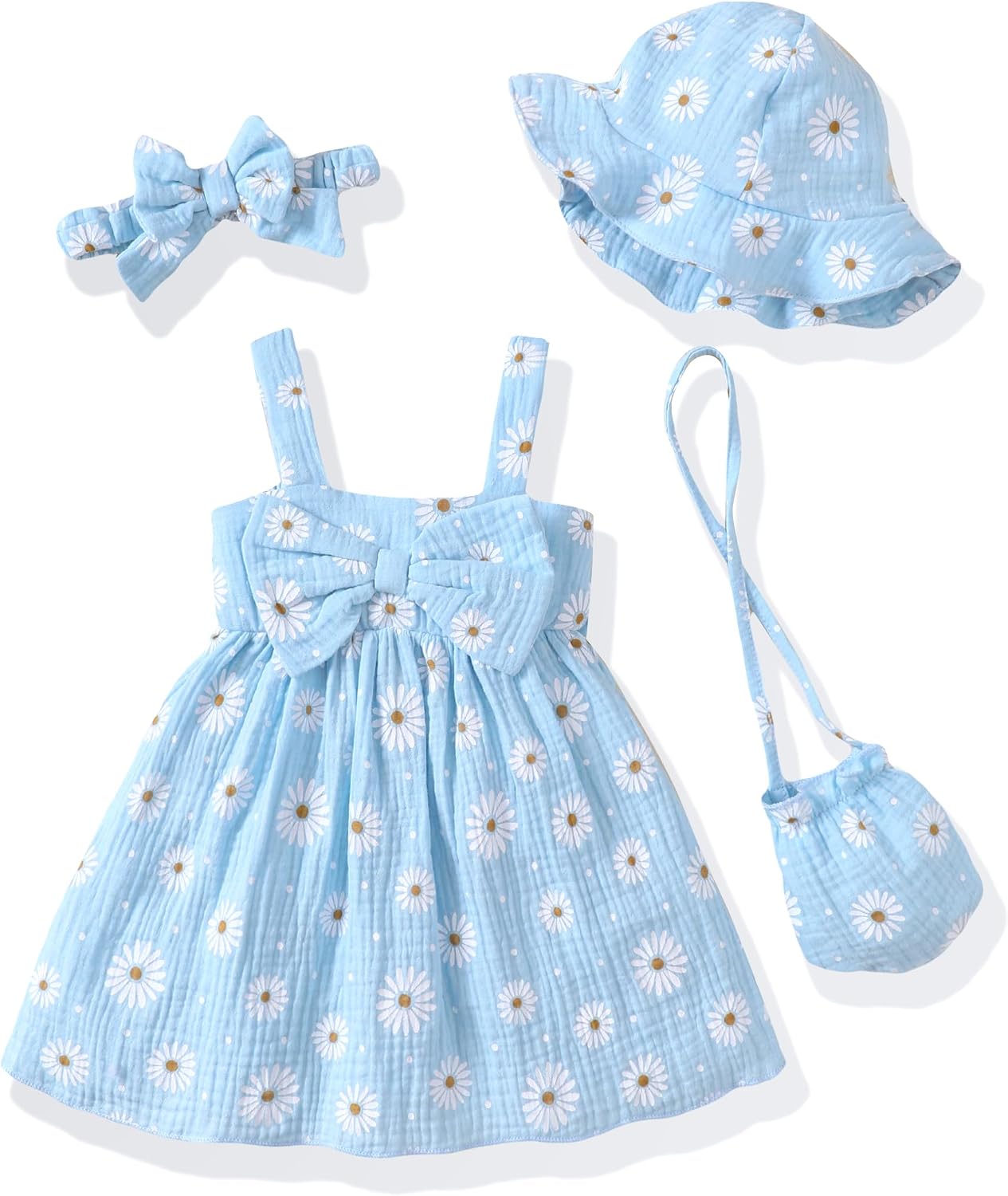 SODLON Toddler Girl Summer Dress Infant Baby Girl Casual Clothes Sleeveless Bowknot Beach Sundress with Hat