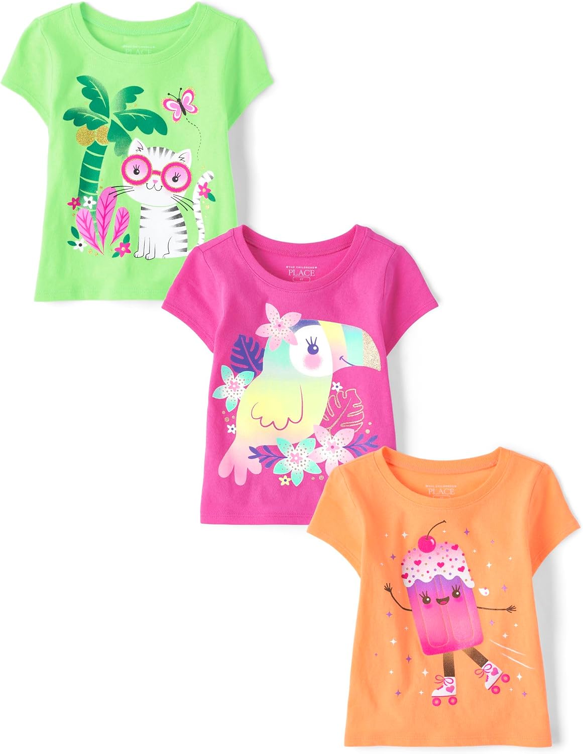 The Children’s Place Baby Girls’ and Toddler Unicorns,Butterflies,Trends Short Sleeve Graphic T-Shirts,3 Pack