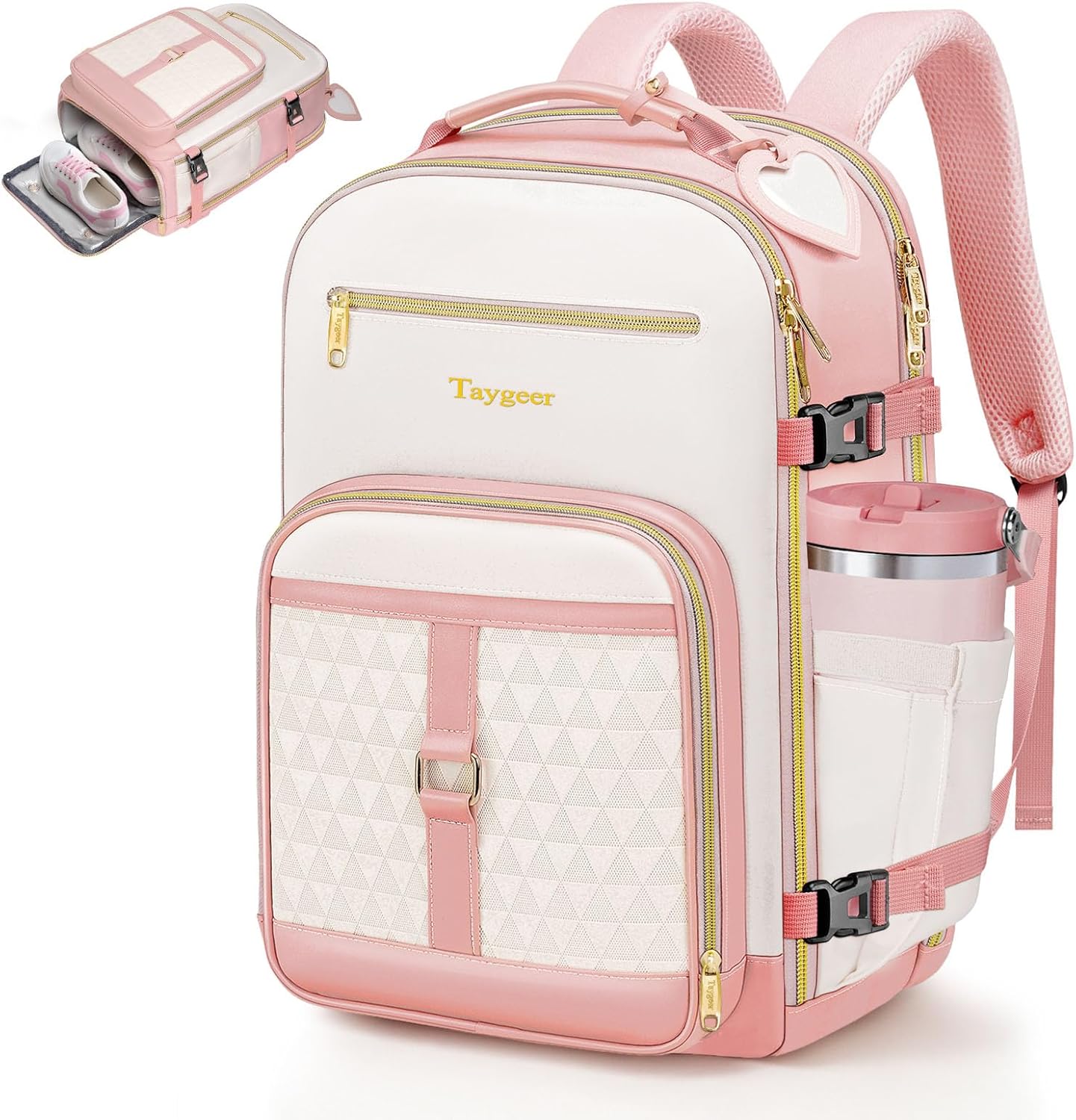 Taygeer Kids Travel Backpack for Airplane, Small Travel Backpack for Girls with Luggage Tags & Water Bottle Pocket, Underseat TSA Approved Airline Personal Item Bag for Women Teens Girls School, Pink