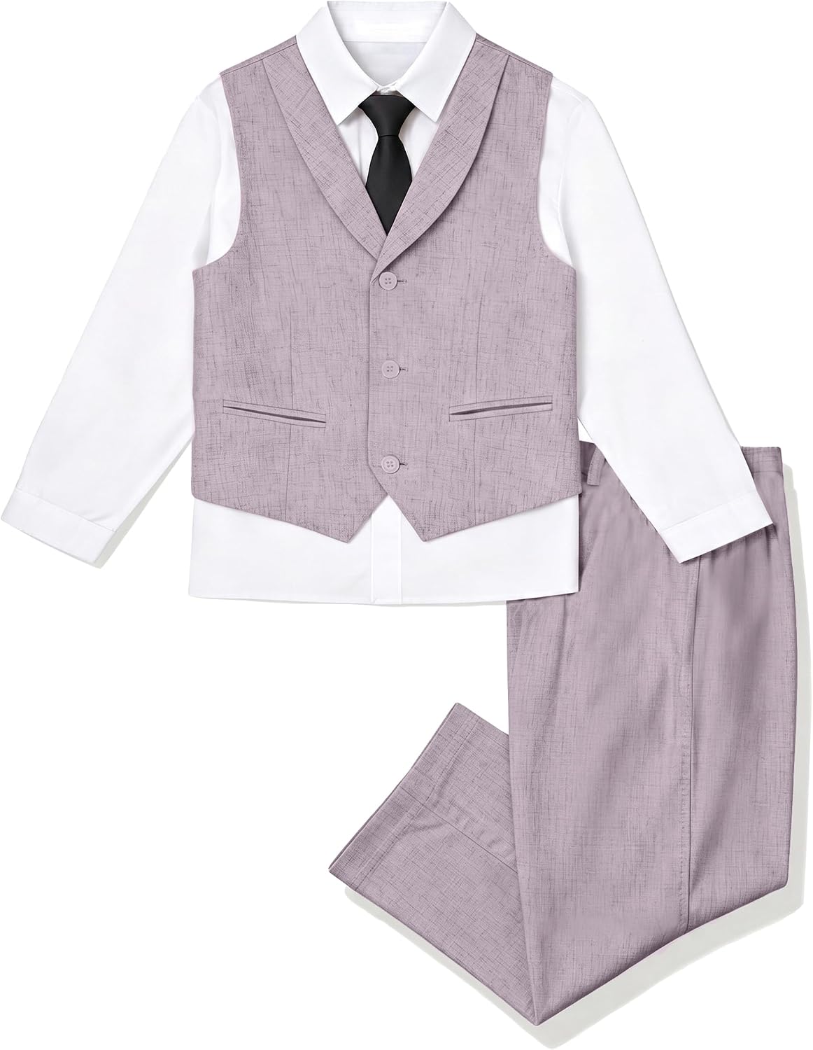 Boys Linen Suit 4 Pcs Tuxedos Formal Lightweight Suits for Boy Vest Pants Shirt Tie Set Wedding Outfit Party School