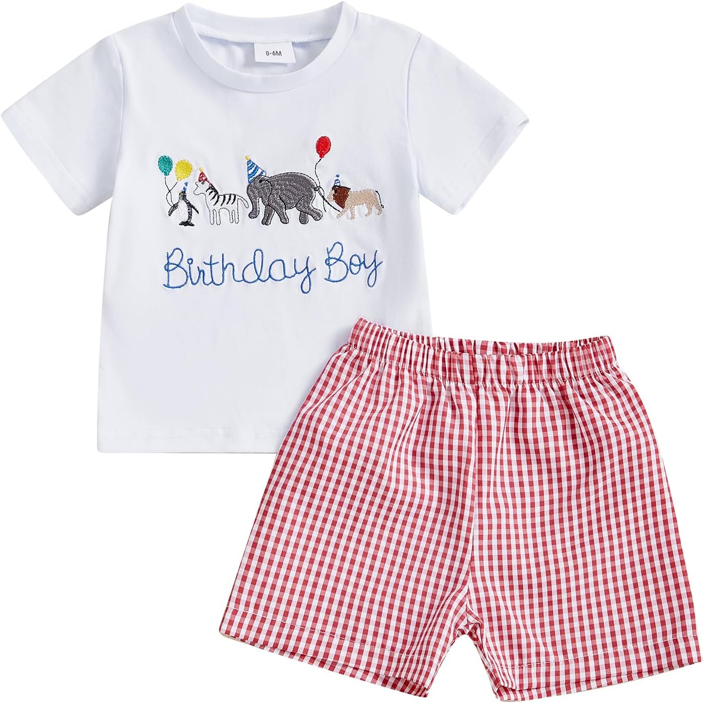 Toddler Baby Boy Birthday Outfit Birthday Boy Embroidery Short Sleeve T-Shirt and Gingham Plaid Shorts Set
