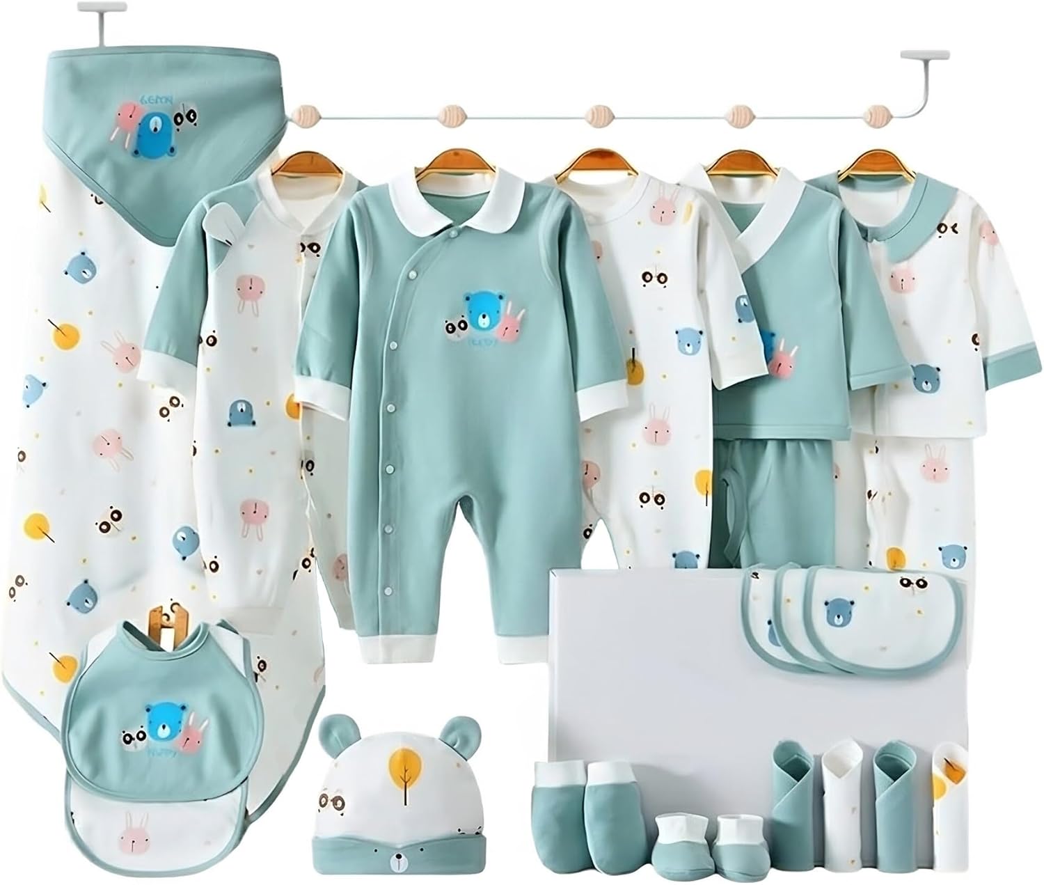 26-Piece Newborn Baby Boy Clothes Set – 100% Cotton Layette Essentials, Coming Home Outfit, 0-9 Months, Green