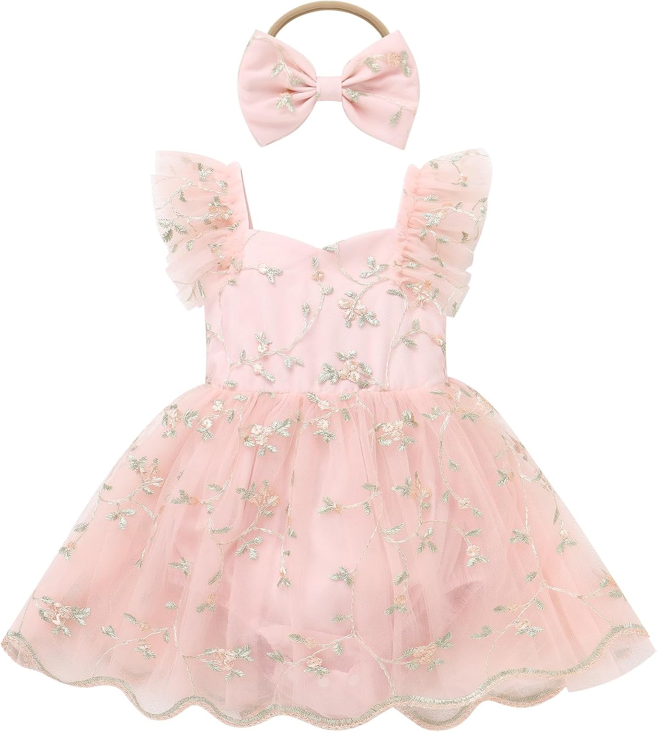 FYMNSI Infant Baby Girl 1st Birthday Outfit Floral Lace Tulle Romper Tutu Dress Headband 2PCS Bodysuit Princess Summer Clothe